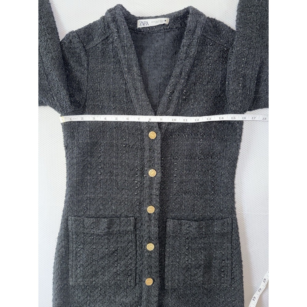 Zara Black Gold Button Front Mini Jacket‎ Dress Size XS Textured Tweed Cardigan - Picture 9 of 10